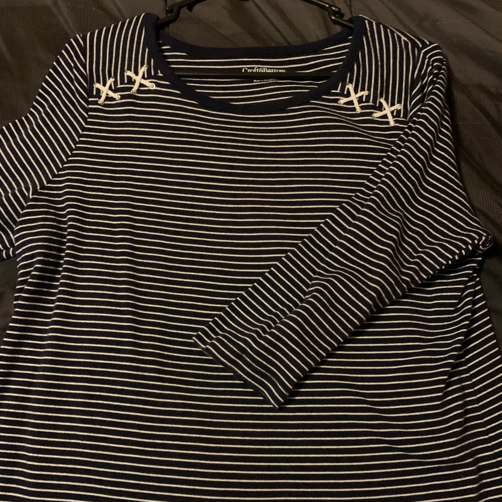 Navy & White Stripped 3 Quarter Sleeves